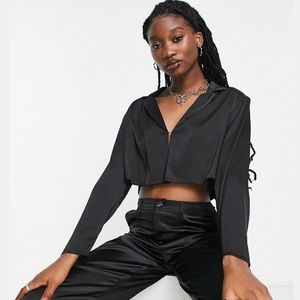 NWT Signature8 black cropped satin shirt/blazer
